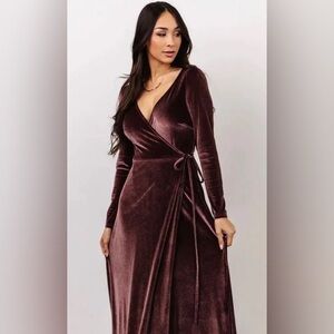 Baltic Born Velvet Wrap Maxi Dress in Burgundy